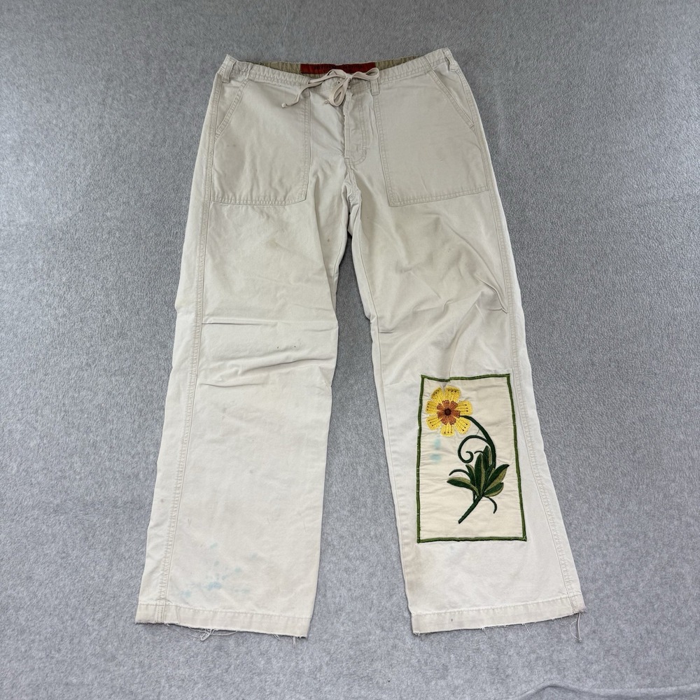 VTG y2K Abercrombie & Fitch Wide Leg Pants Rave Festival Sunflower Grunge Large